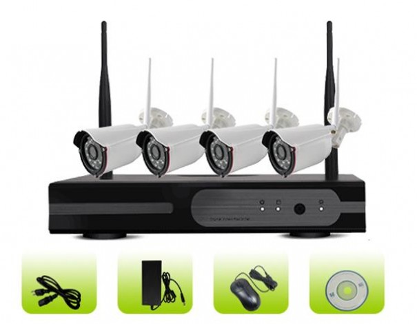 SK04W-10PE Two Way Audio Real Time Video Recording 4ch Waterproof Bullet Network Camera Kits